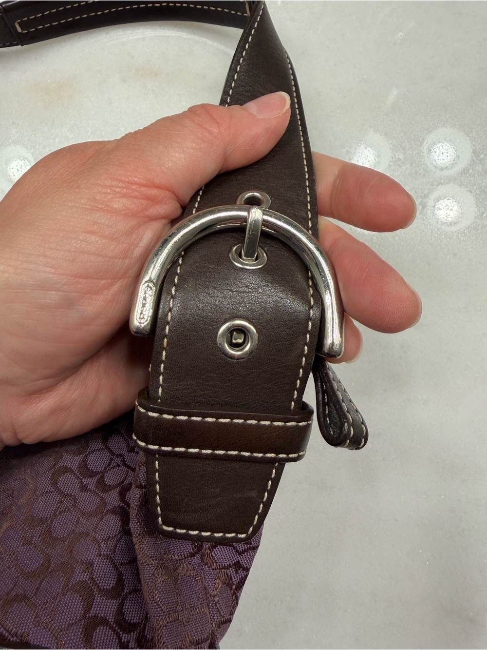 Coach Purple Jacquard and Chocolate Leather Shoulder Bag - Picture 8 of 12